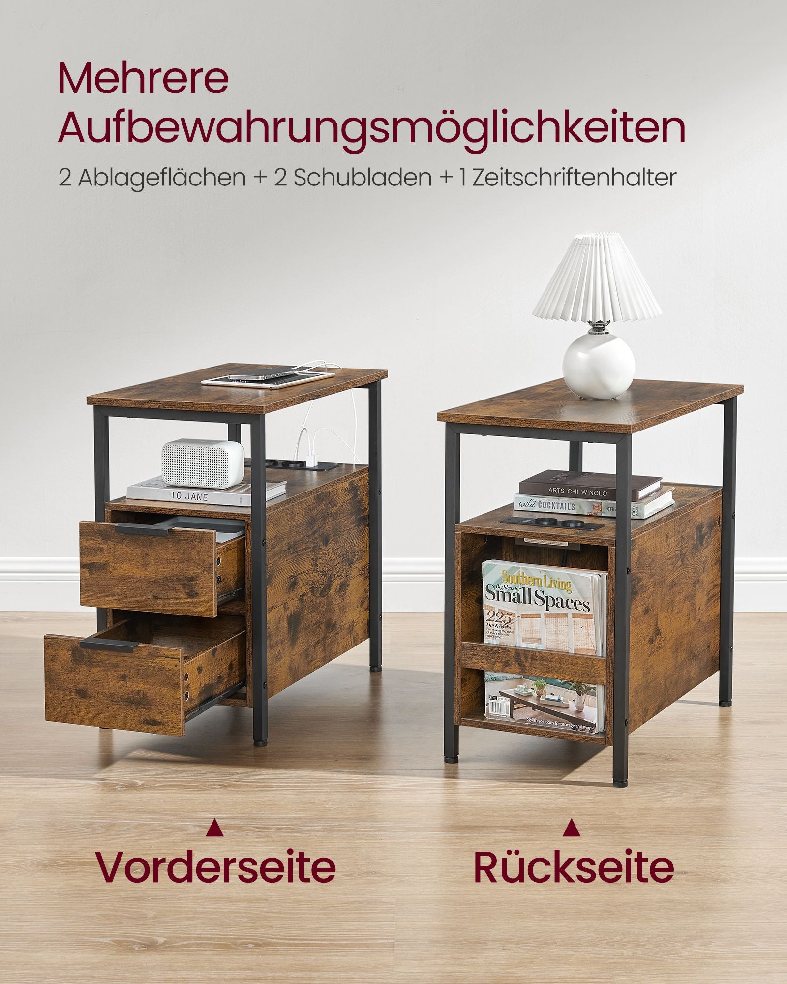 Sängbord med låda – Modern Design – Vintage Brun och Svart