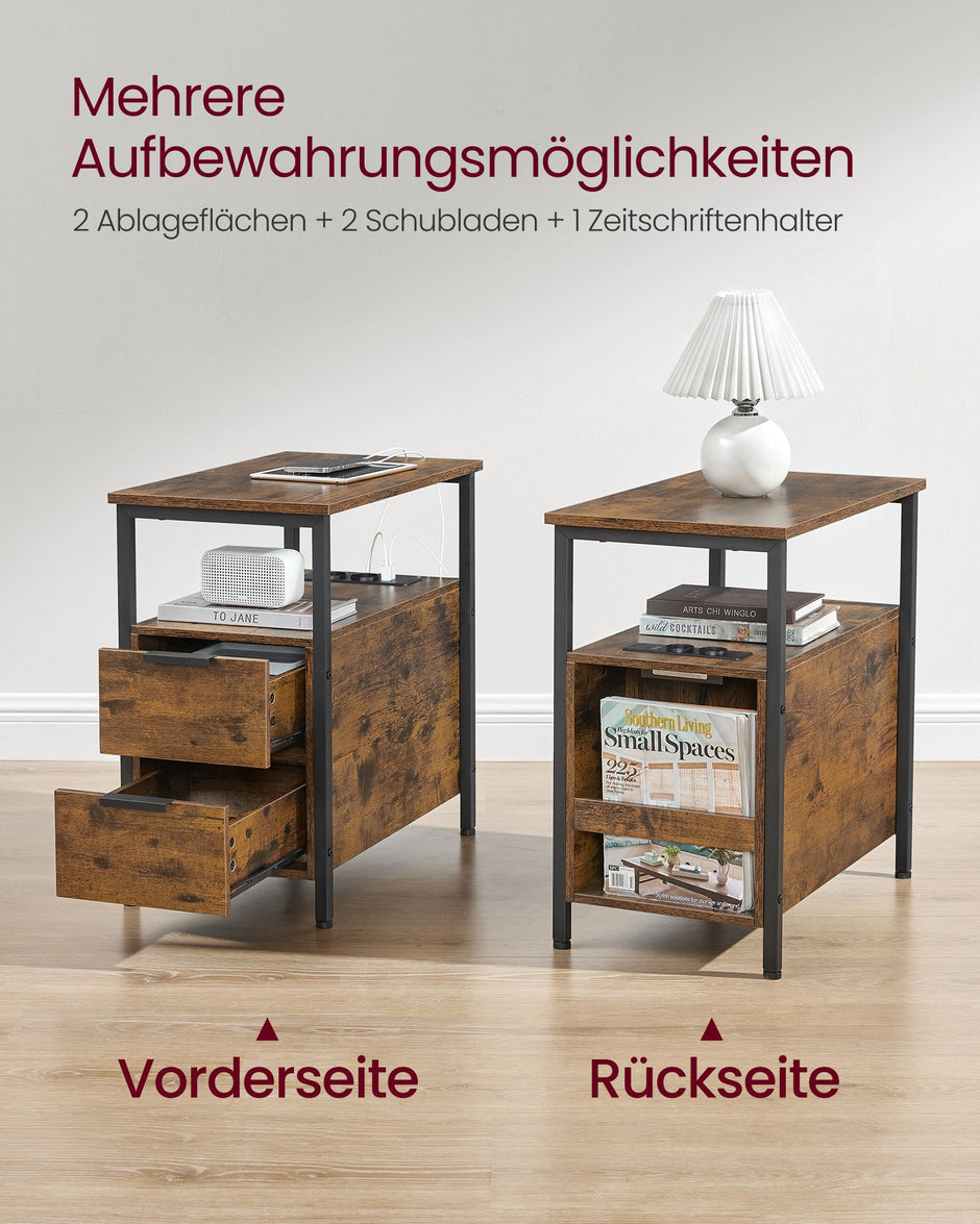 Sängbord med låda – Modern Design – Vintage Brun och Svart