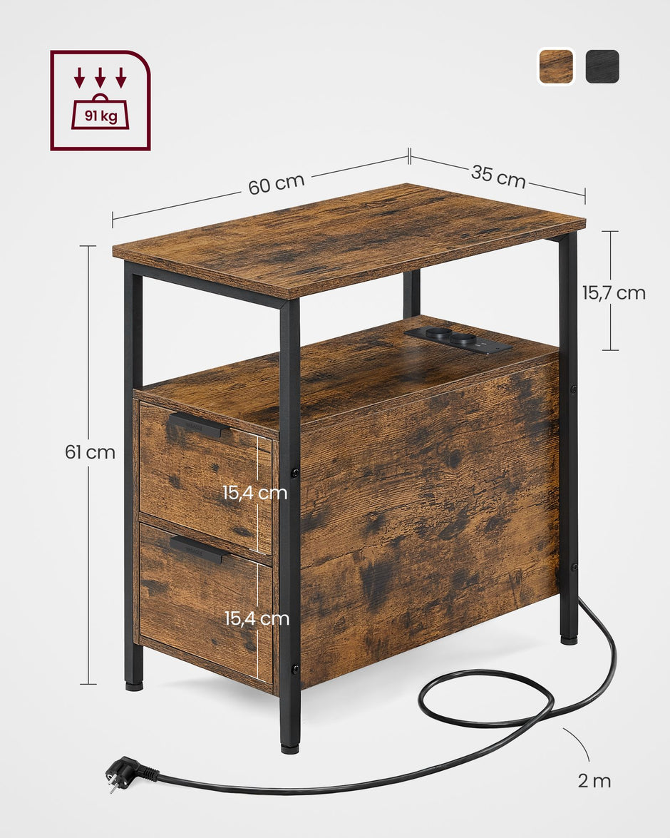 Sängbord med låda – Modern Design – Vintage Brun och Svart