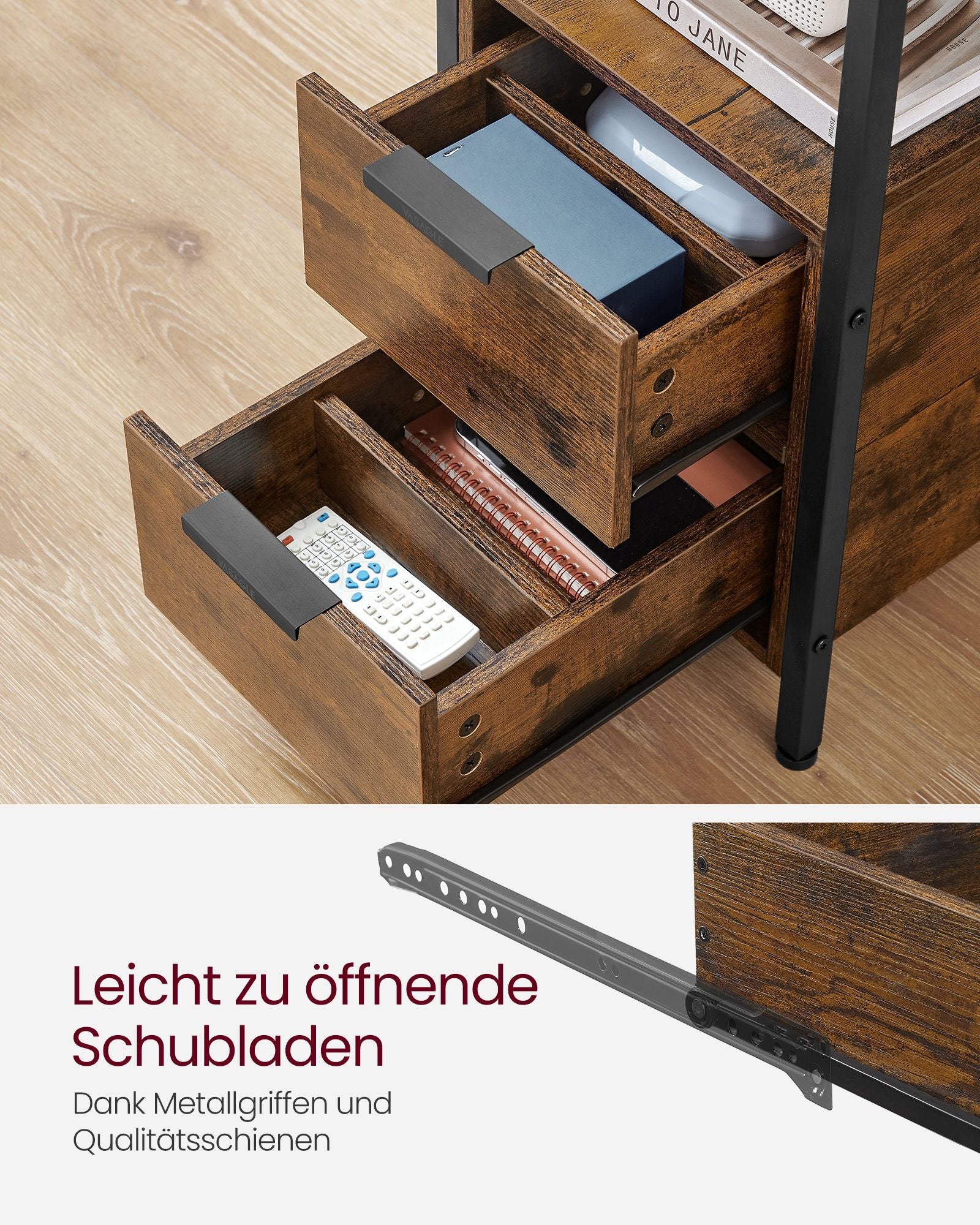 Sängbord med låda – Modern Design – Vintage Brun och Svart