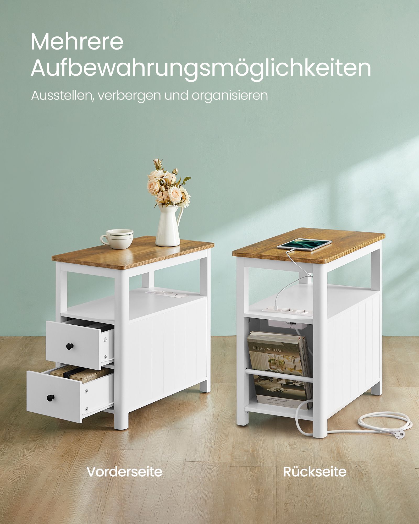 Smal sidobord med socket-walnut brun-vit