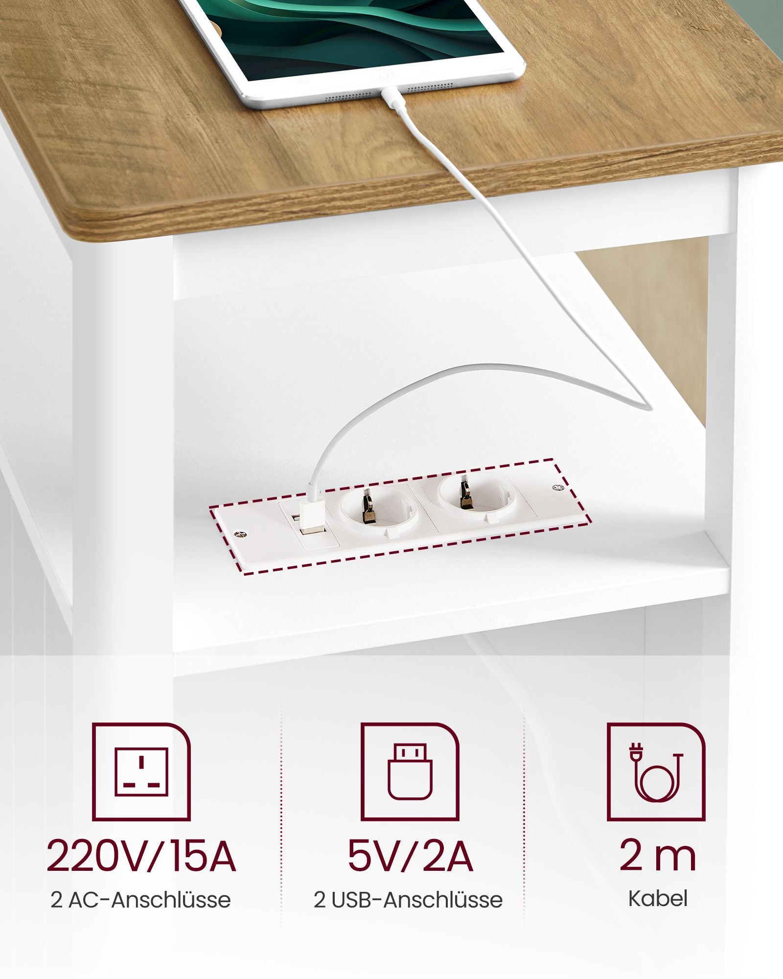 Smal sidobord med socket-walnut brun-vit