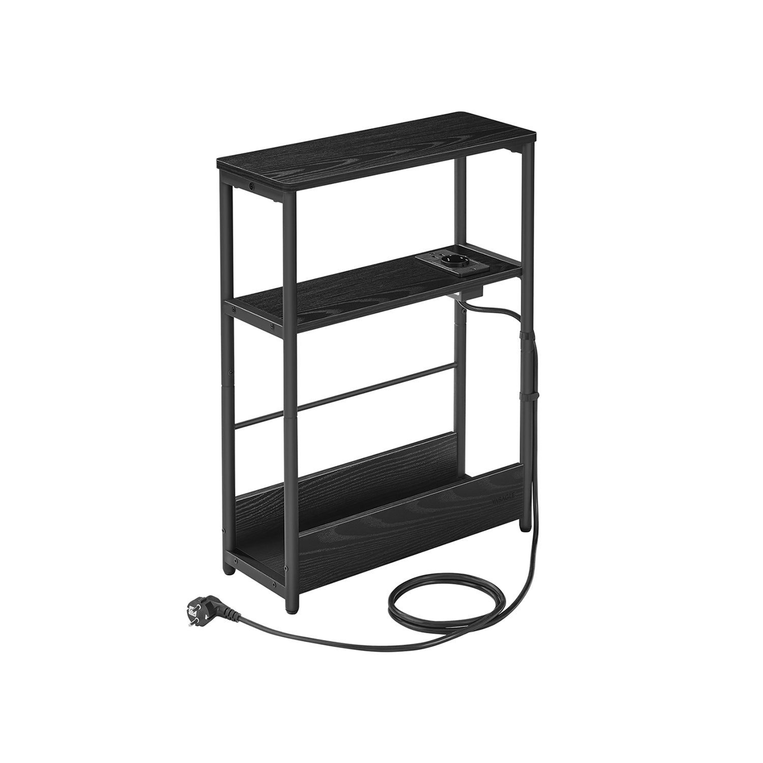 Sidobord – med 3 hyllplan – smalt – svart