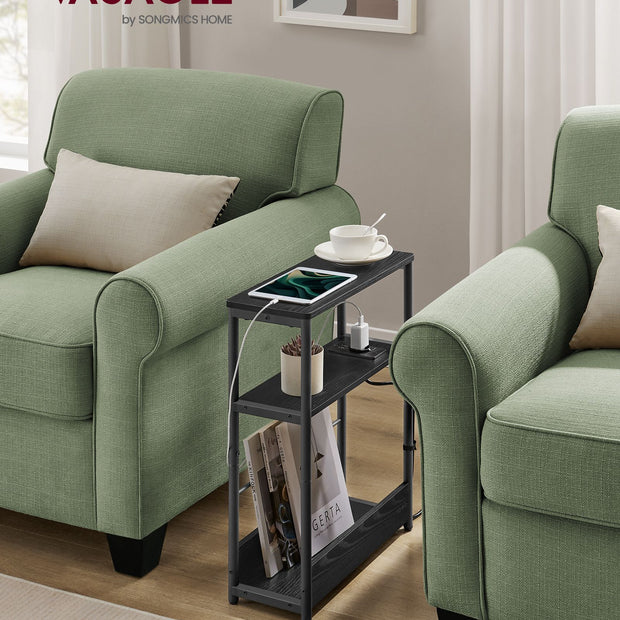 Sidobord – med 3 hyllplan – smalt – svart