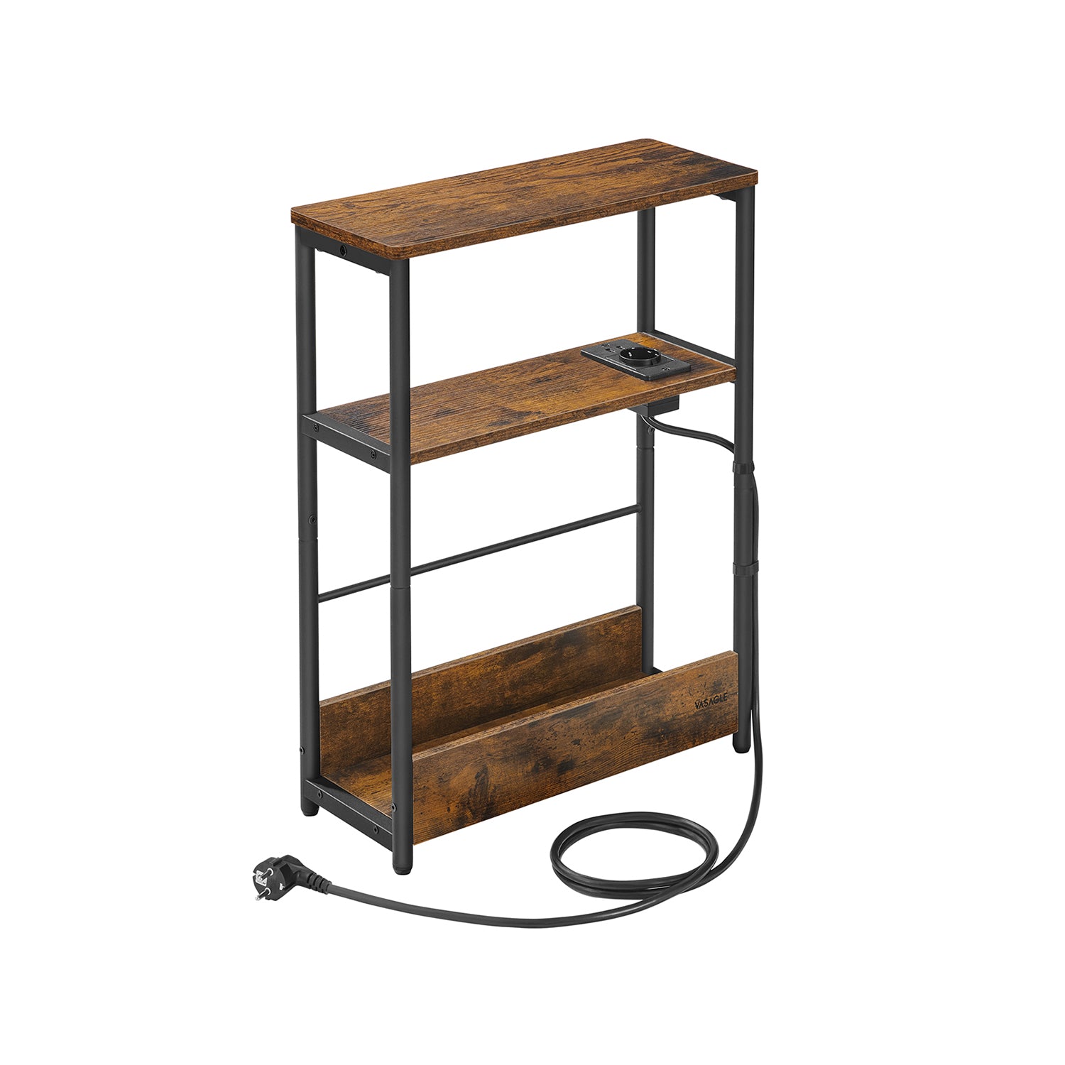 Sidobord-med 3 hyllor-smörvintage brun-bläck svart