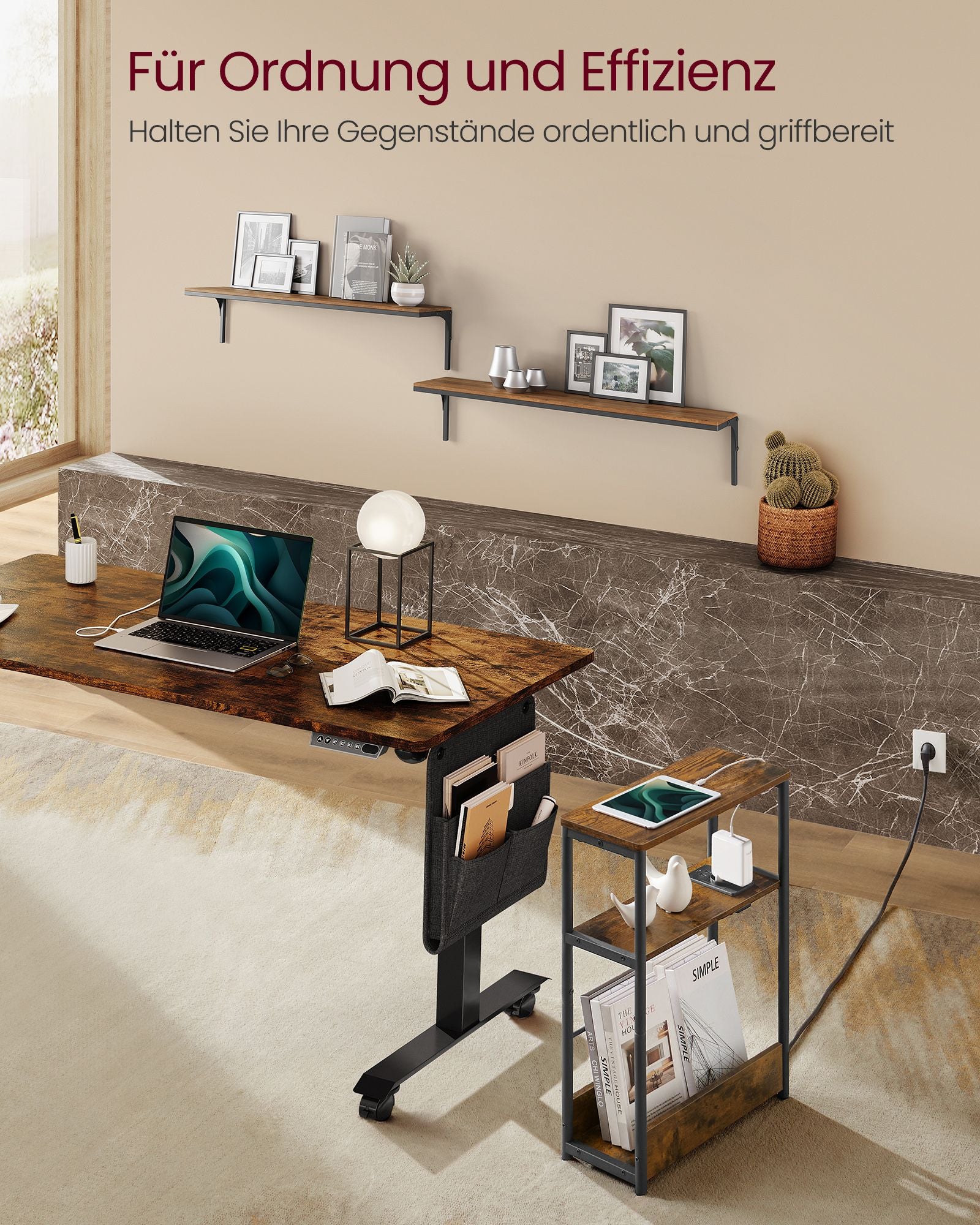 Sidobord-med 3 hyllor-smörvintage brun-bläck svart