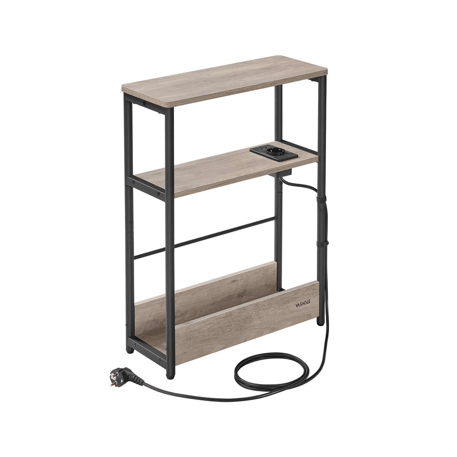 Sidobord - med 3 hyllor - smal - ebenholts svart & bläck -svart