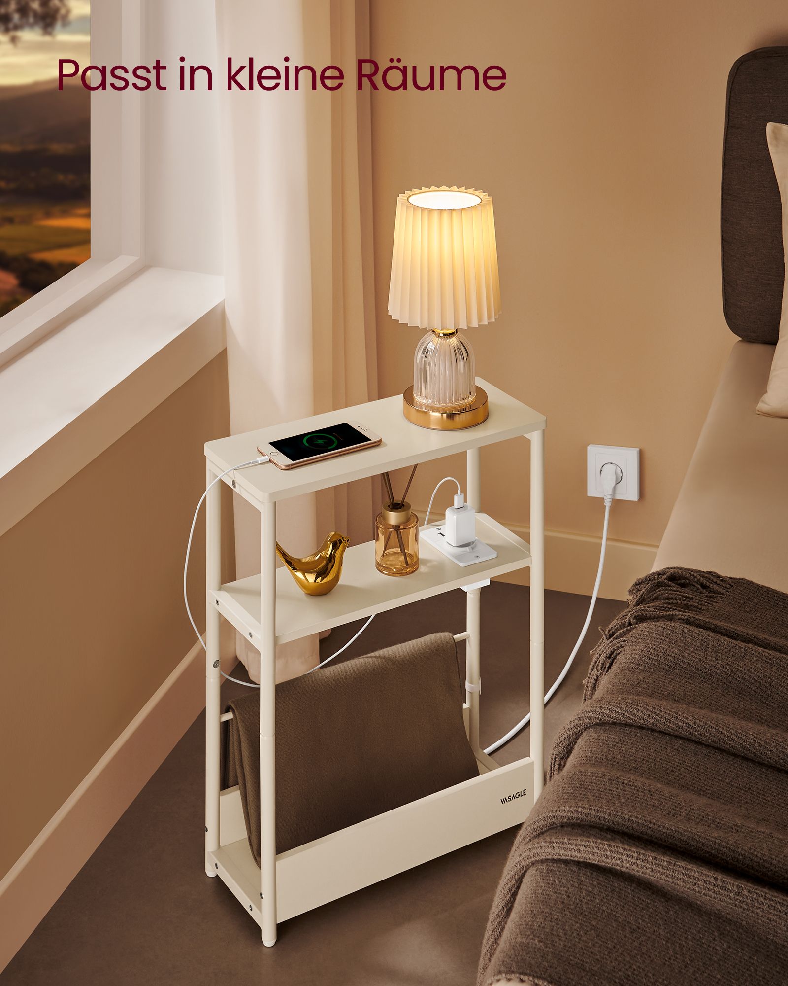 Sidobord – med 3 hyllplan – smalt – svart