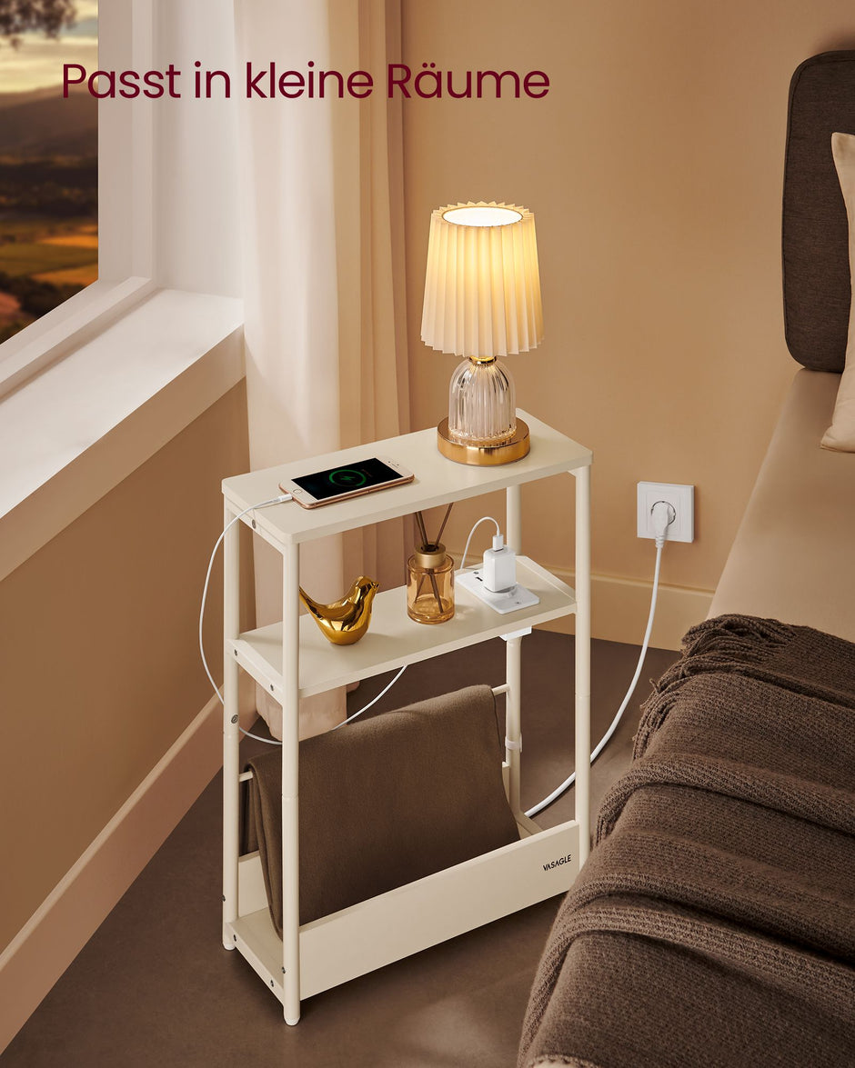 Sidobord – med 3 hyllplan – smalt – svart