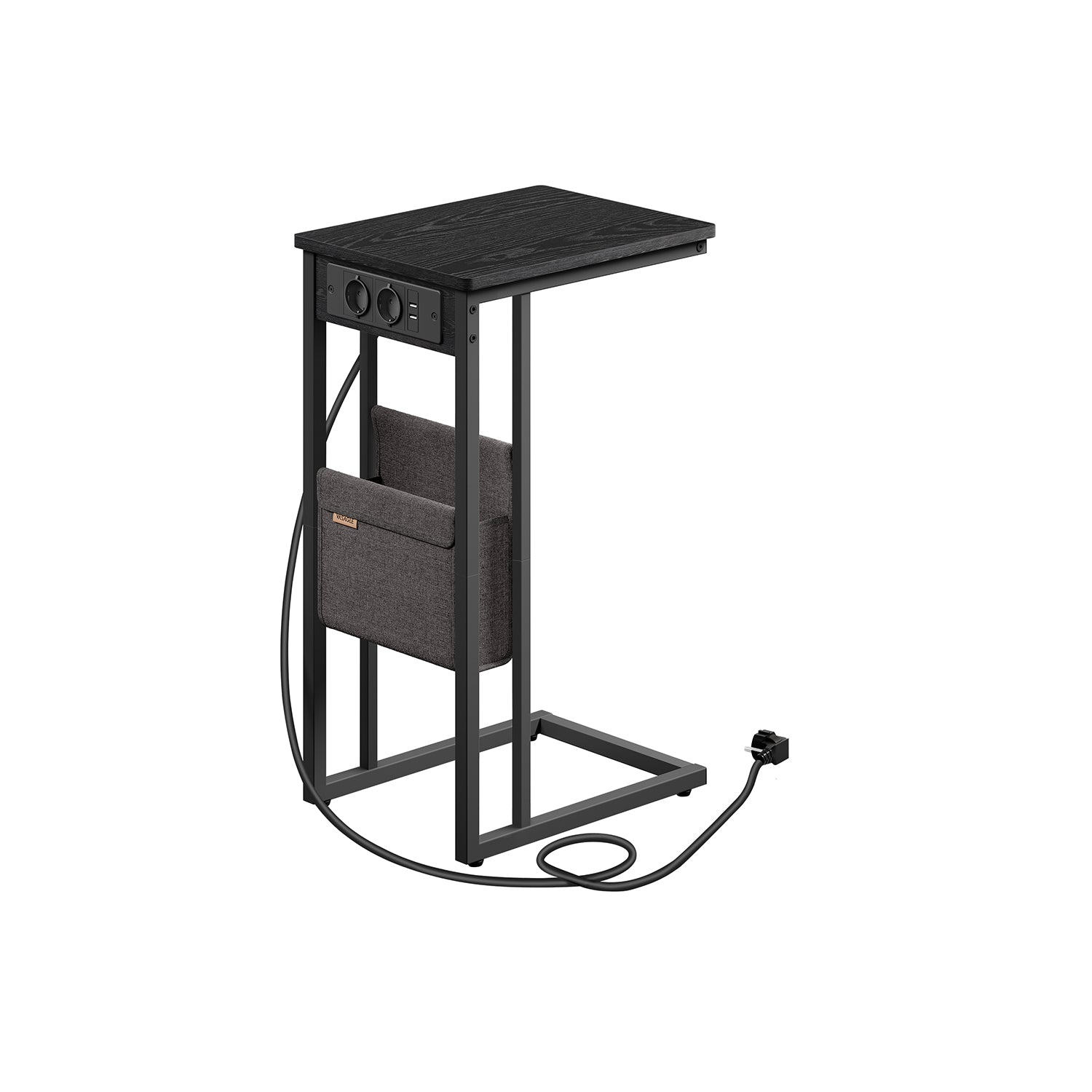 C-formad sidobord-med 2 sockets-ebony svart