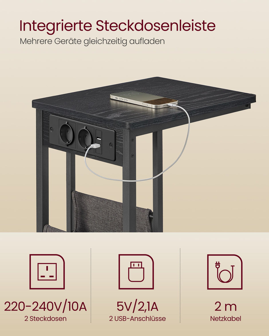 C-format sidobord med 2 svarta uttag