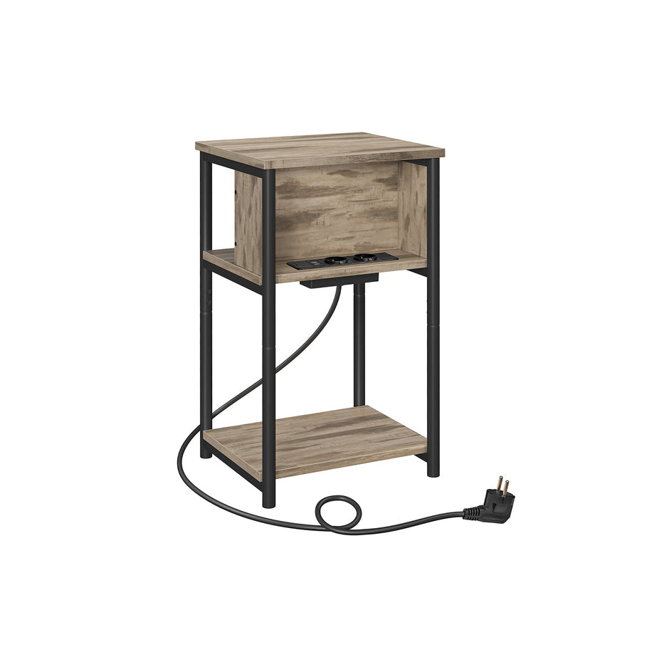 Sängbord med uttag – Vintage brun-svart