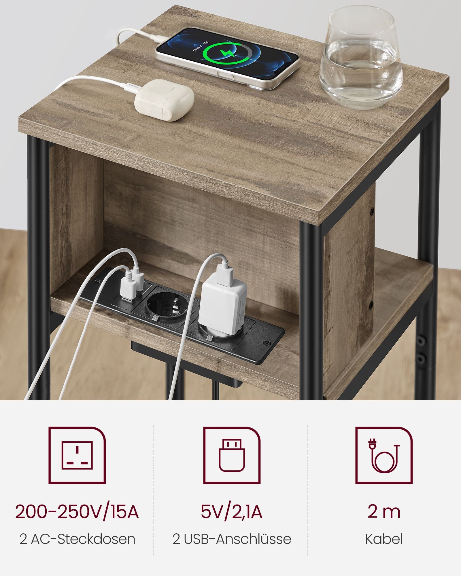 Sidobord med socket-hazelnut brun-svart