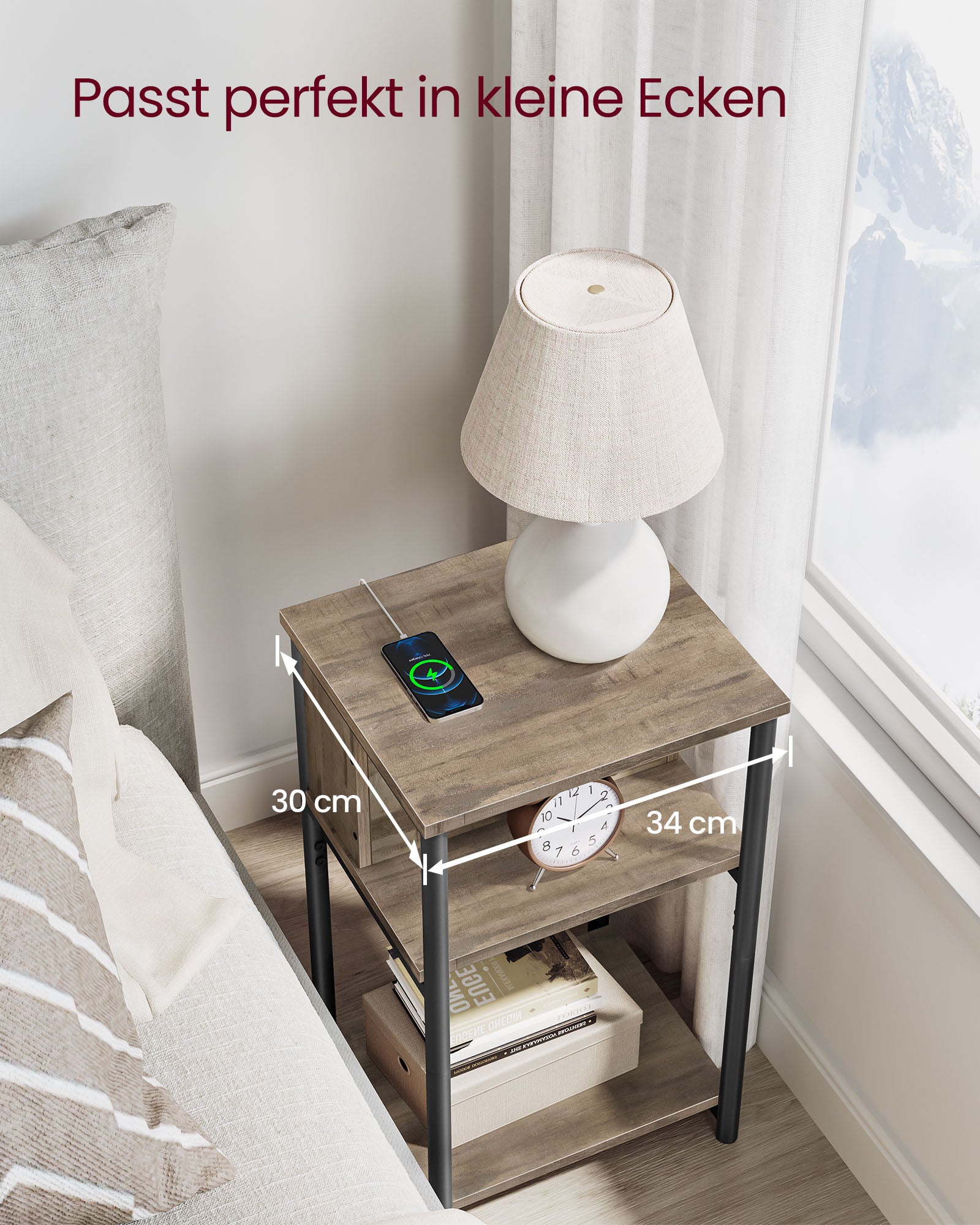 Sidobord med socket-hazelnut brun-svart