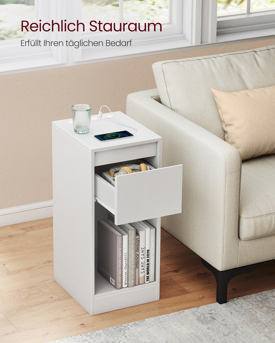 Sängbord med LED-belysning och USB-portar - Cloud White