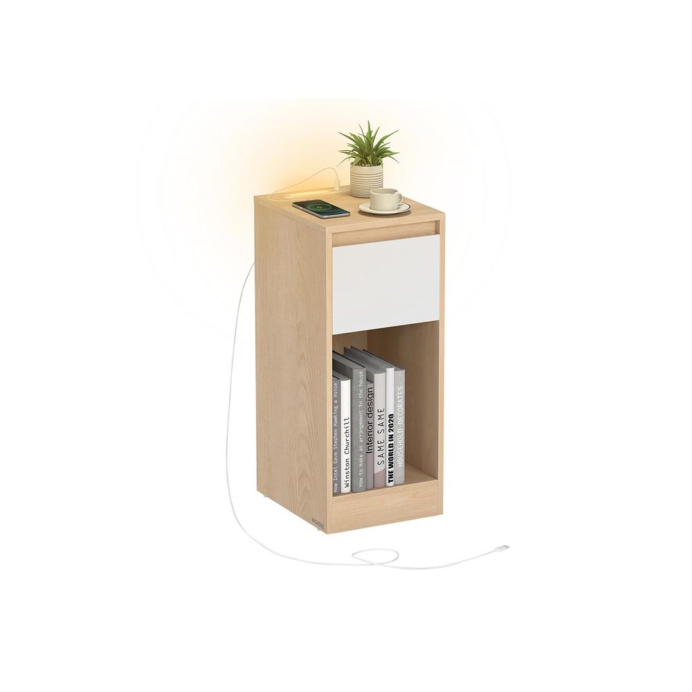 Sängbord med LED-belysning och USB-portar - Cloud White