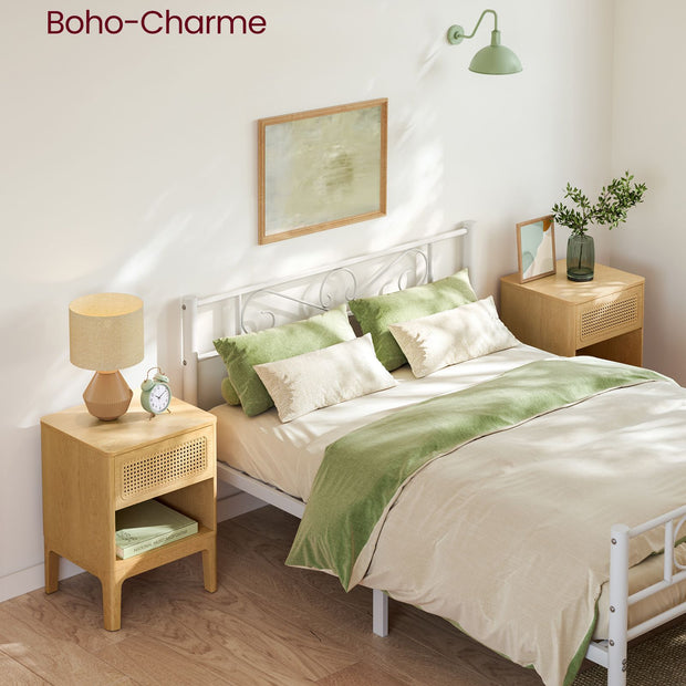 Sängbord – modernt med låda och öppet fack – betonggrå