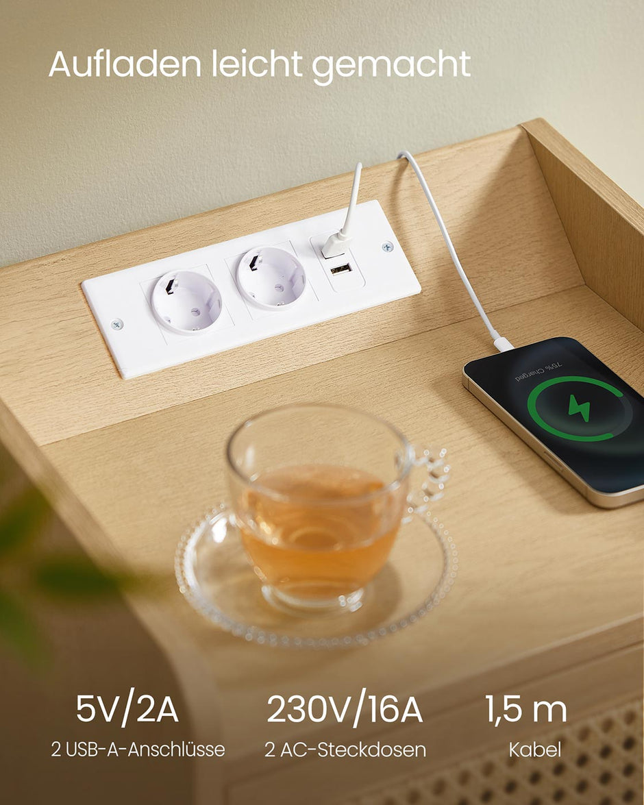 Sängbord med laddstation och rörelsedetektor - Ekbeige