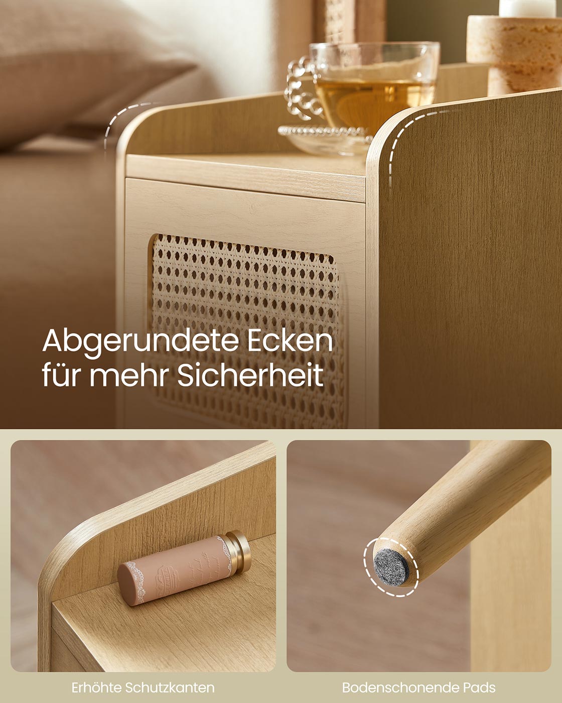 Sängbord med laddstation och rörelsedetektor - Ekbeige