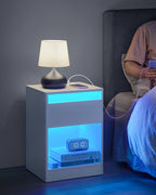 Sängbord med LED -belysning modern wolkwit