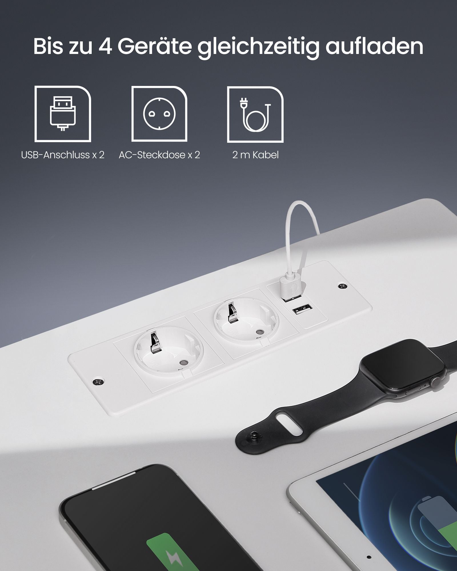 Sängbord med LED -belysning modern wolkwit