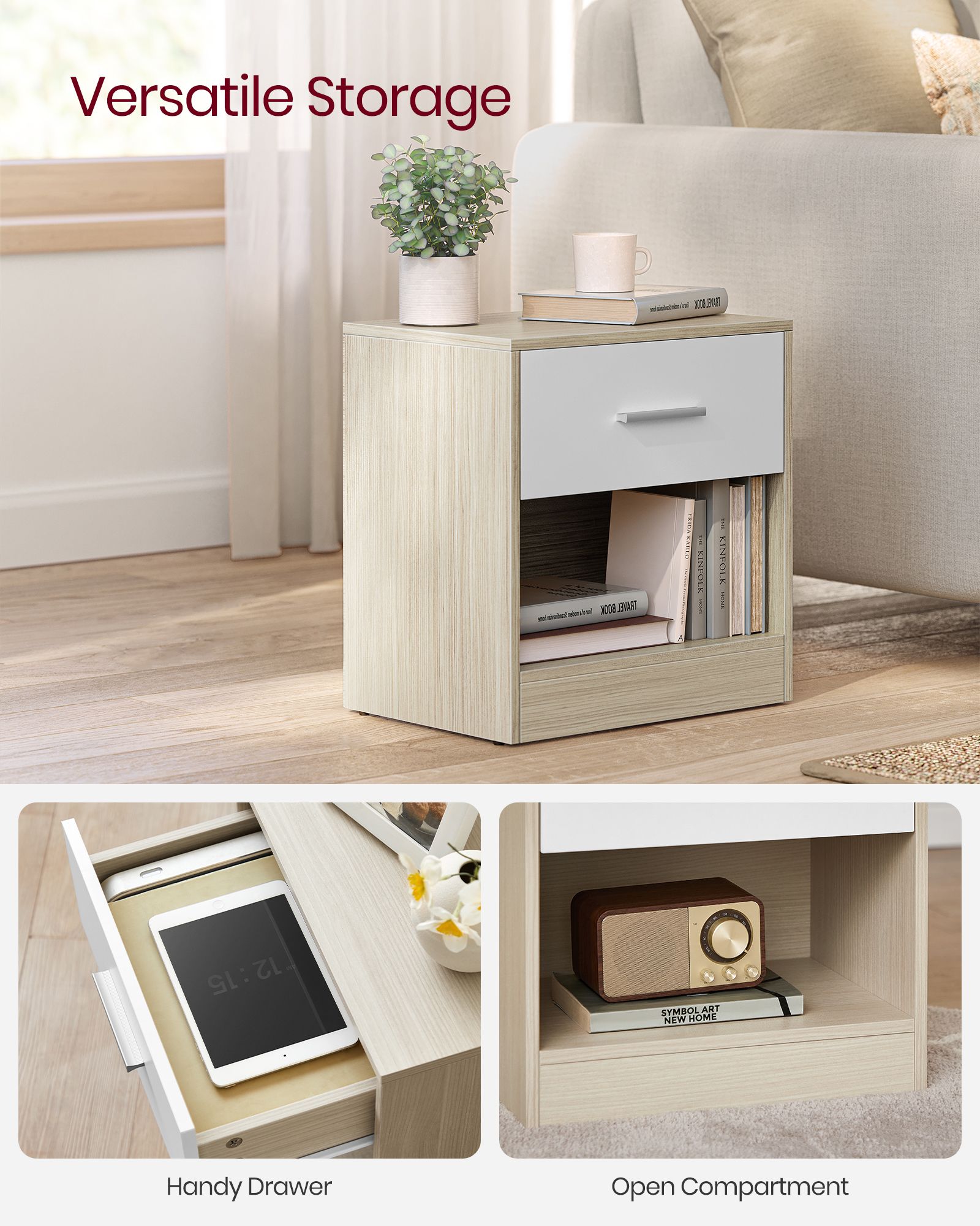 Sängbord med låda – Modern Design – Klassisk Vit