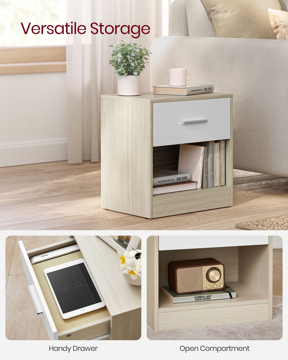 Sängbord med låda – Modern Design – Klassisk Vit