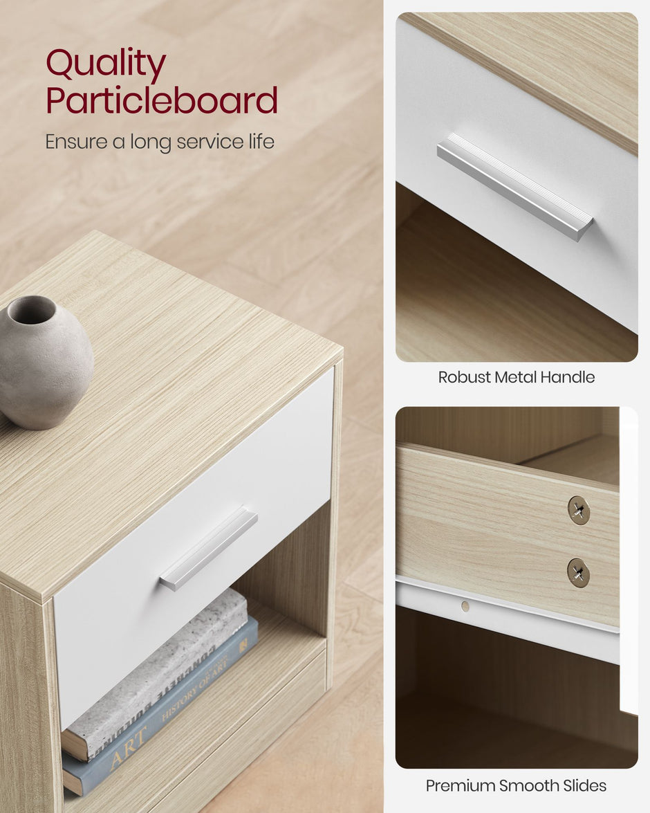 Sängbord med låda – Modern Design – Klassisk Vit