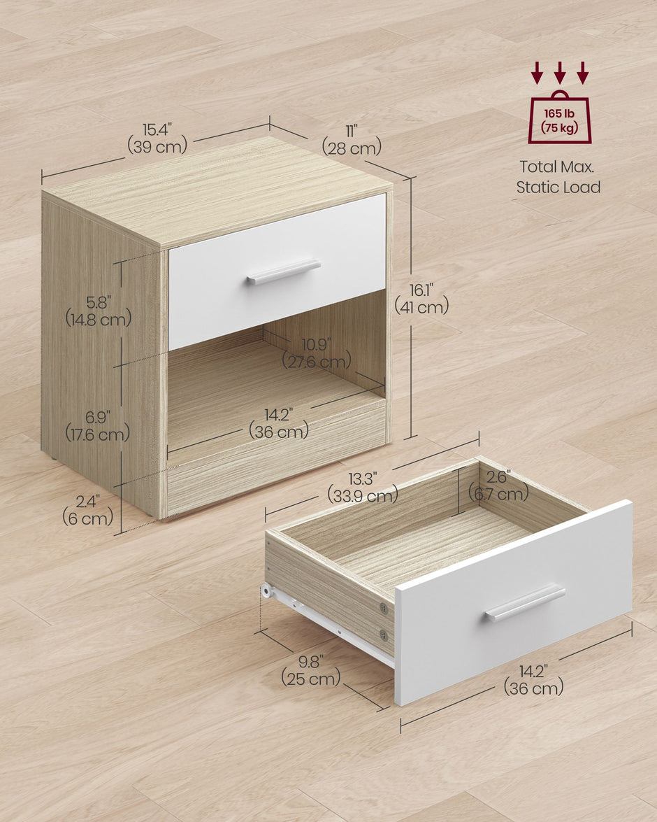 Sängbord med låda – Modern Design – Klassisk Vit