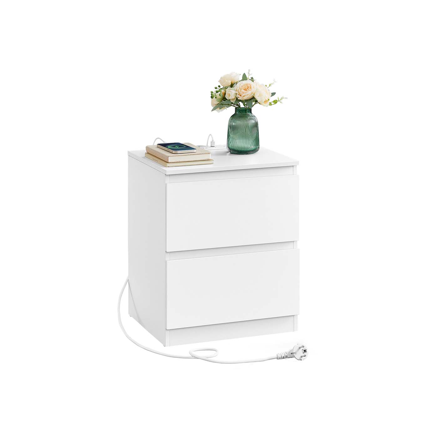 Sängbord med uttag och lådor – Cloud White