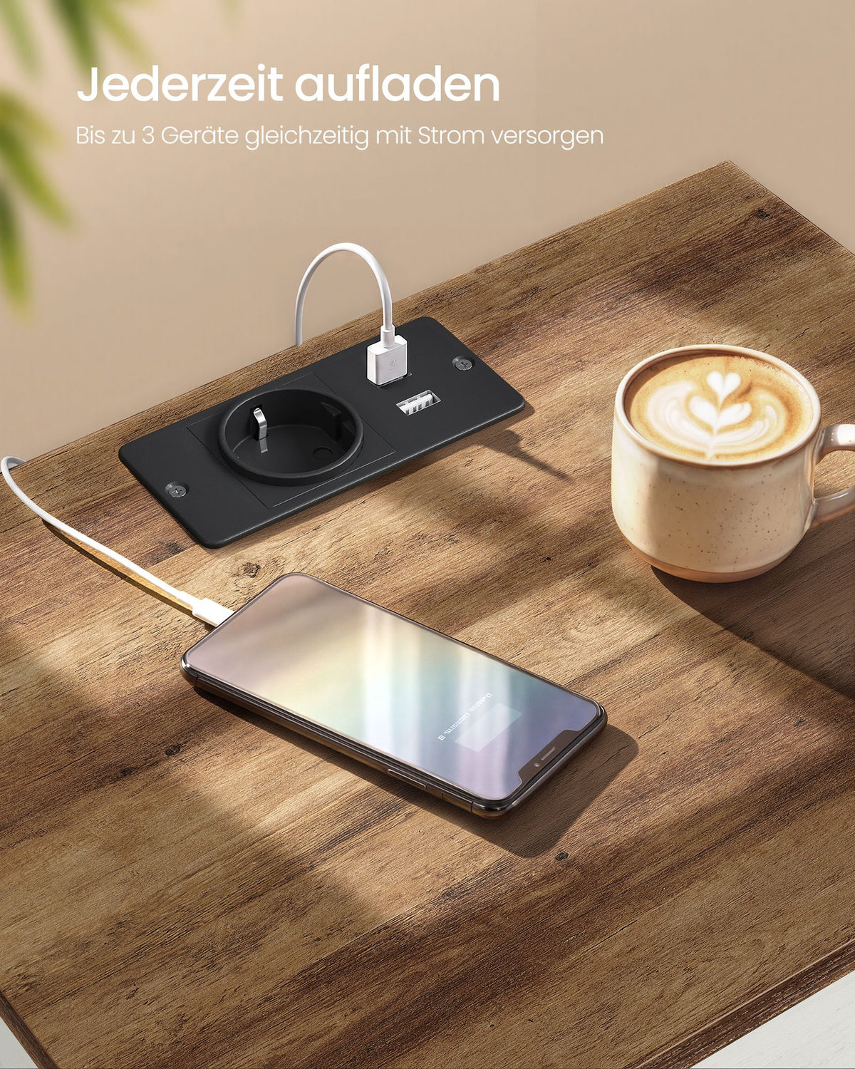 Nachtkastje - Met Stopcontact en USB - 2 Schuifladen - Wit en bruin - 40 x 30 x 59 cm