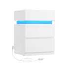 Sängbord - sidobord - med LED -belysning - justerbara färger - med 3 lådor - vita