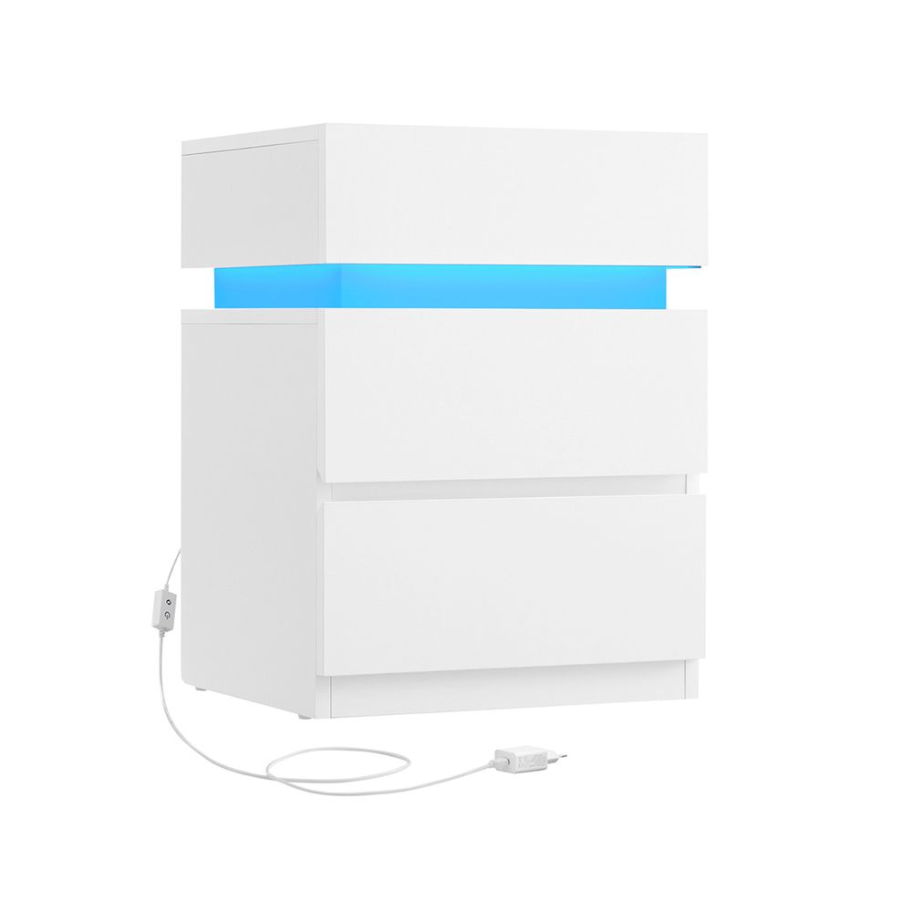 Sängbord - sidobord - med LED -belysning - justerbara färger - med 3 lådor - vita