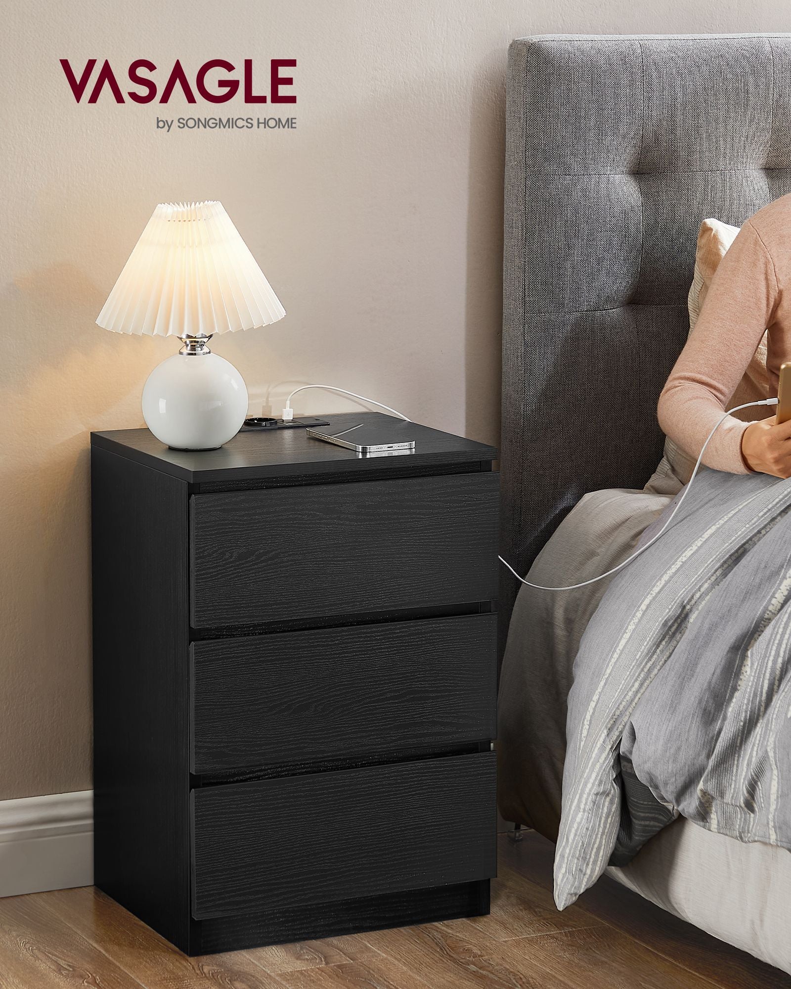 Sidobord - med 3 lådor - Modern - Ebony Black