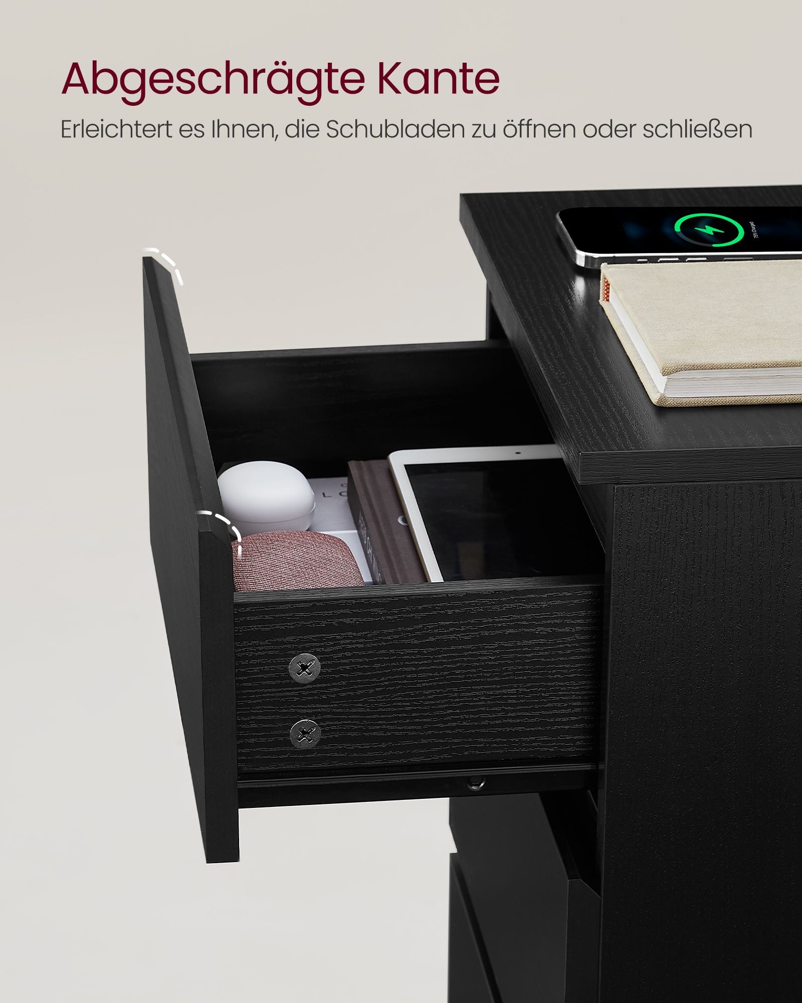 Sidobord - med 3 lådor - Modern - Ebony Black