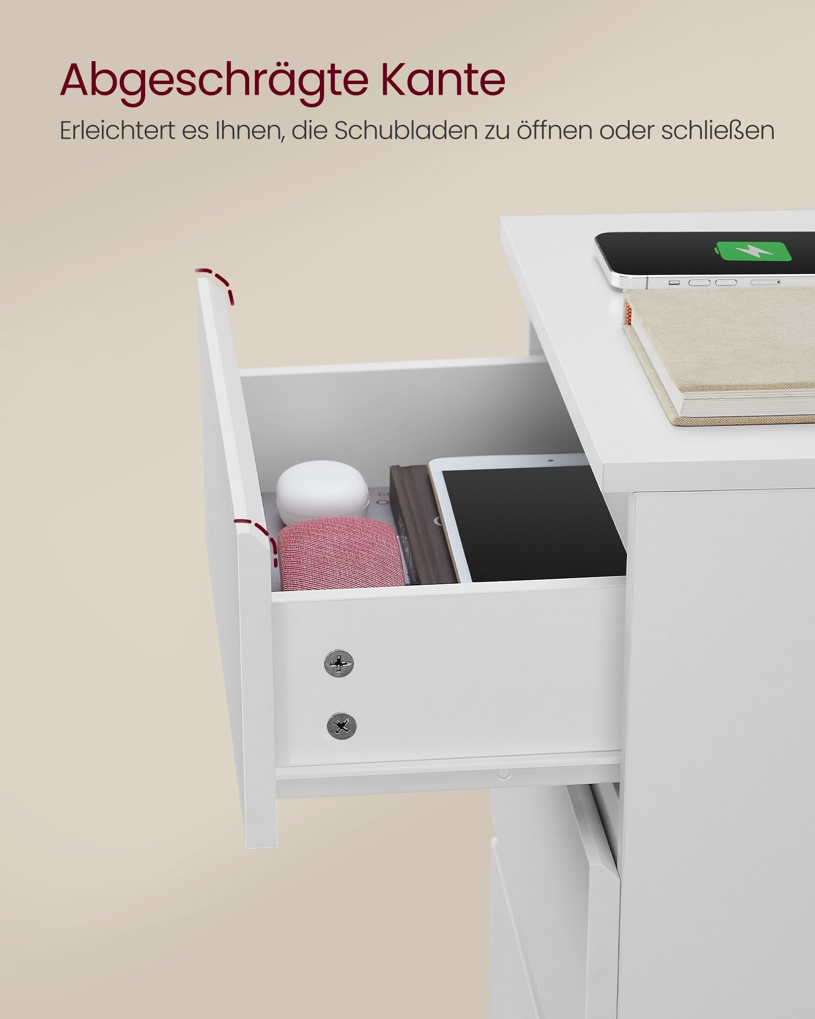 Sidobord - med 2 uttag - sovrum - wolkwit