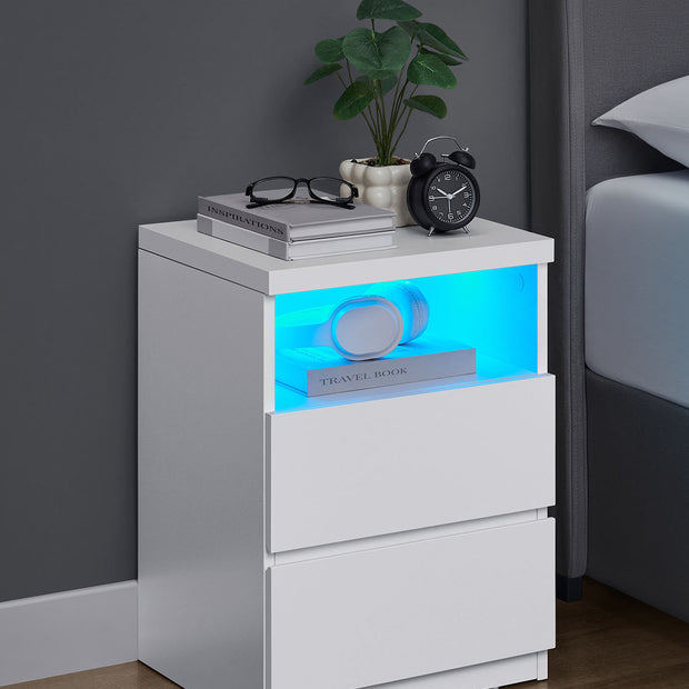 Sängbord med LED-belysning – Trä – Molnvit