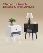 Sängbordet med låda och öppen hylla snövit