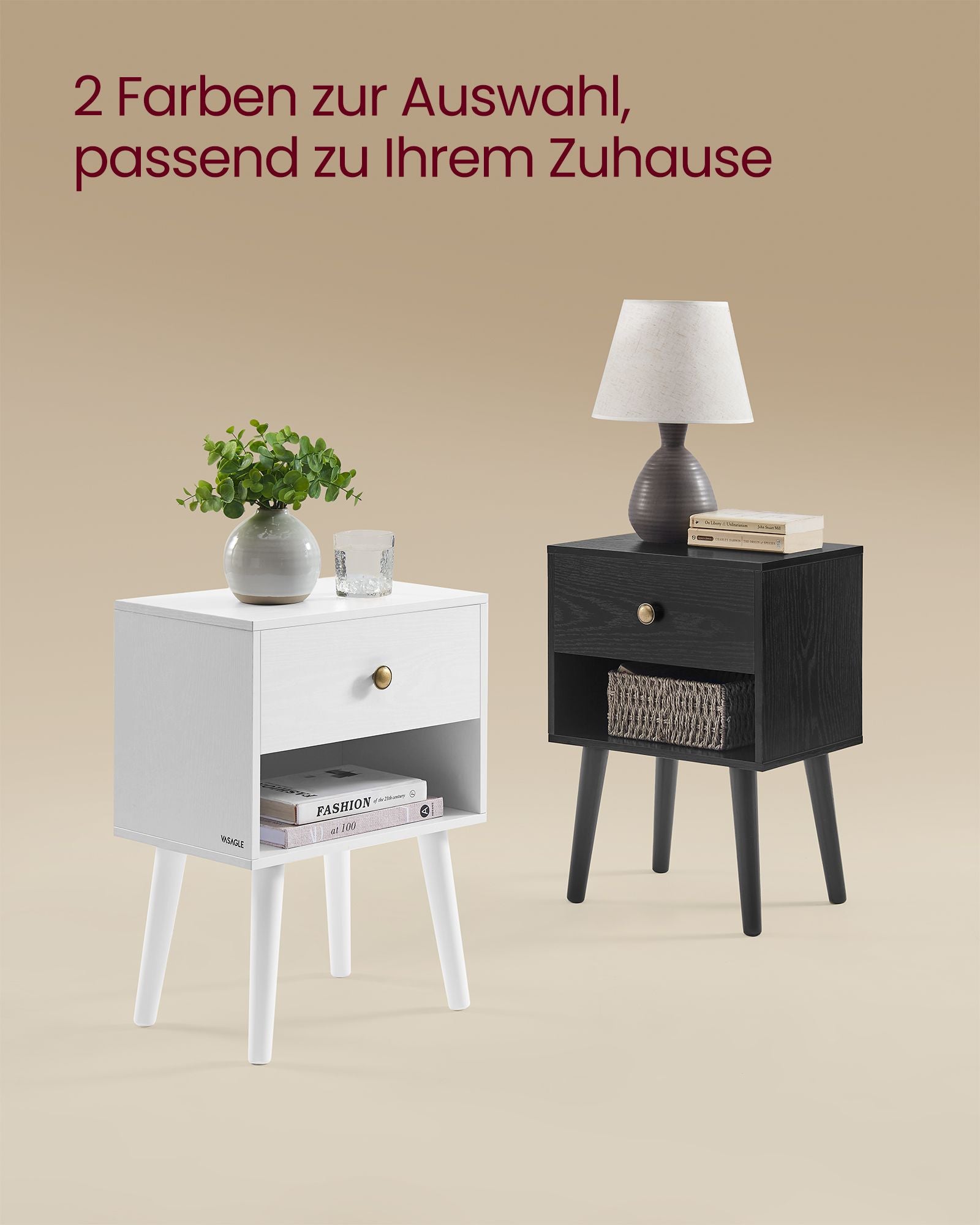 Sängbordet med låda och öppen hylla snövit