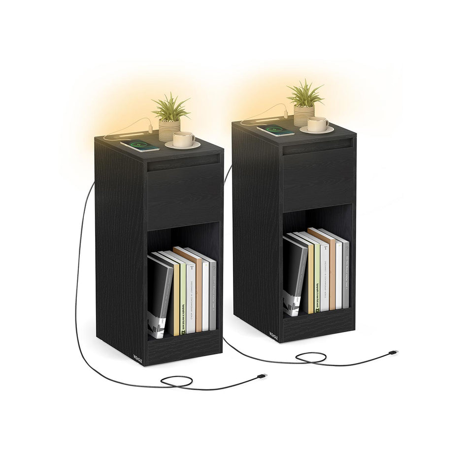 Sängbord med LED-belysning och USB-portar - Cloud White