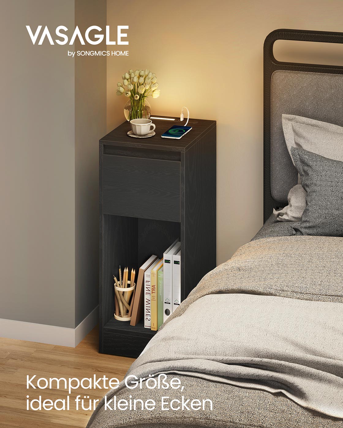Sängbord - LED -belysning - USB -portar - Låda - Modell 3