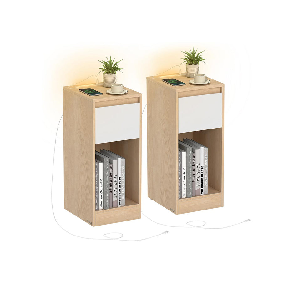 Sängbord med LED-belysning och USB-portar - Cloud White