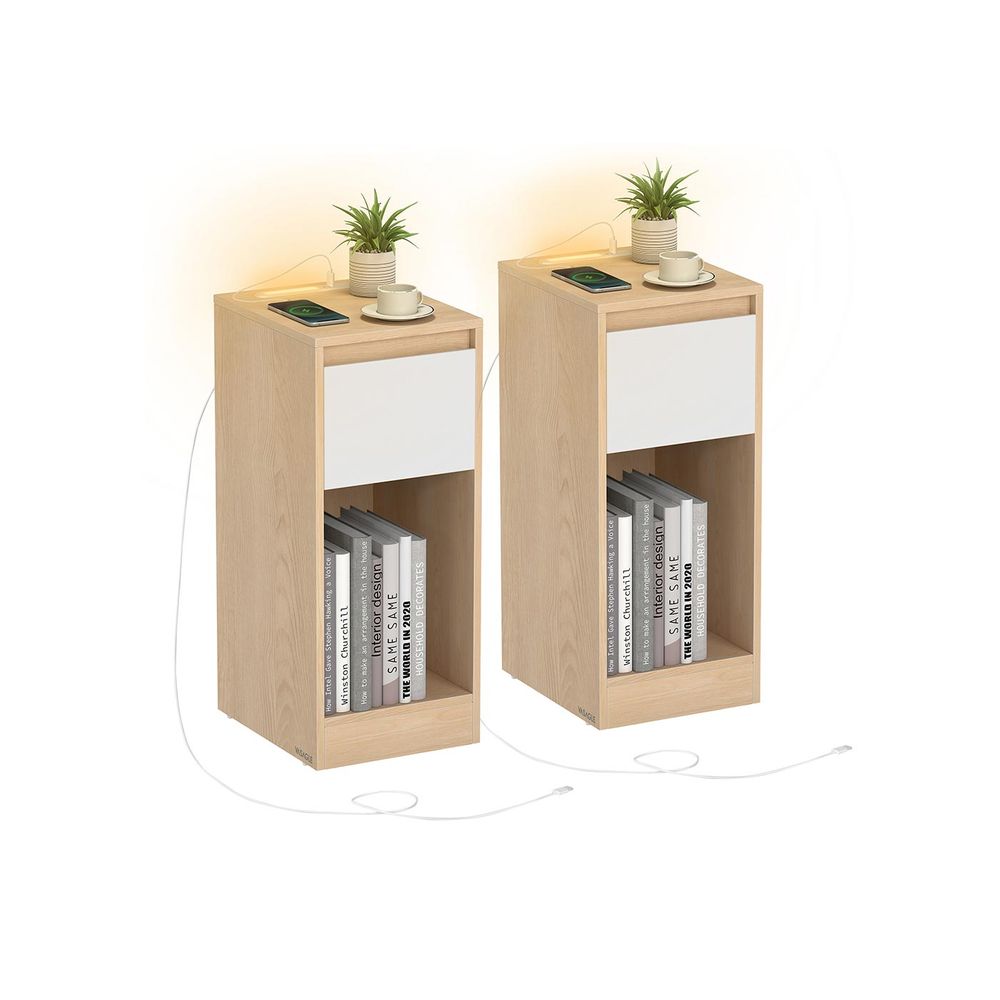 Sängbord - LED -belysning - USB -portar - Låda - Modell 3