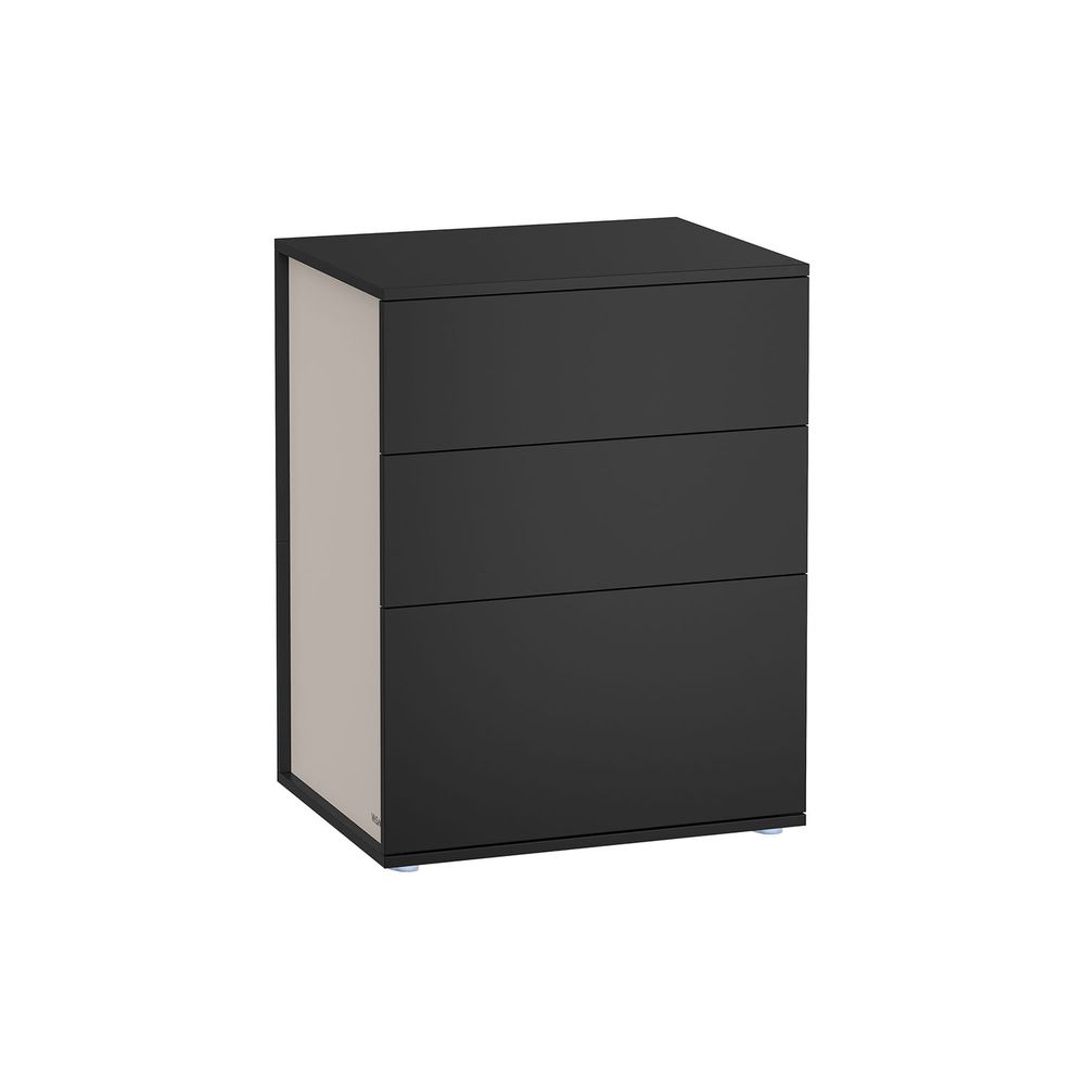 Sängbord – 3 lådor – matt vit och cappuccino beige