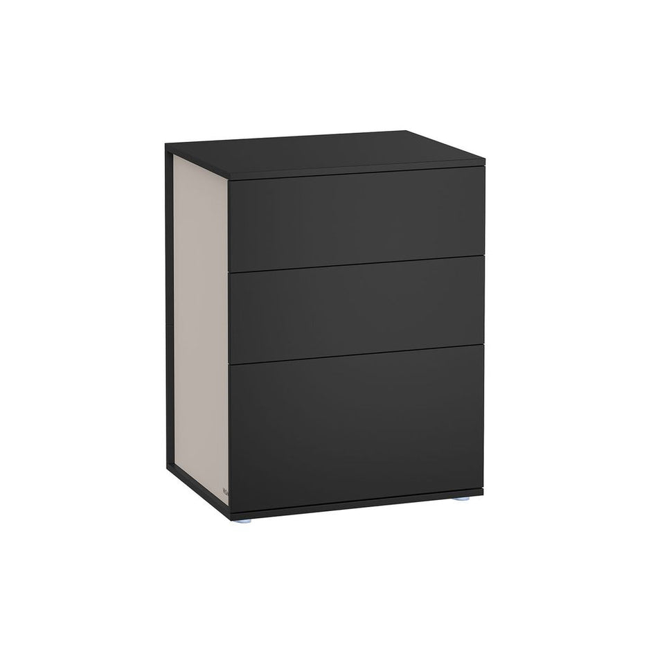 Sängbord – 3 lådor – matt vit och cappuccino beige