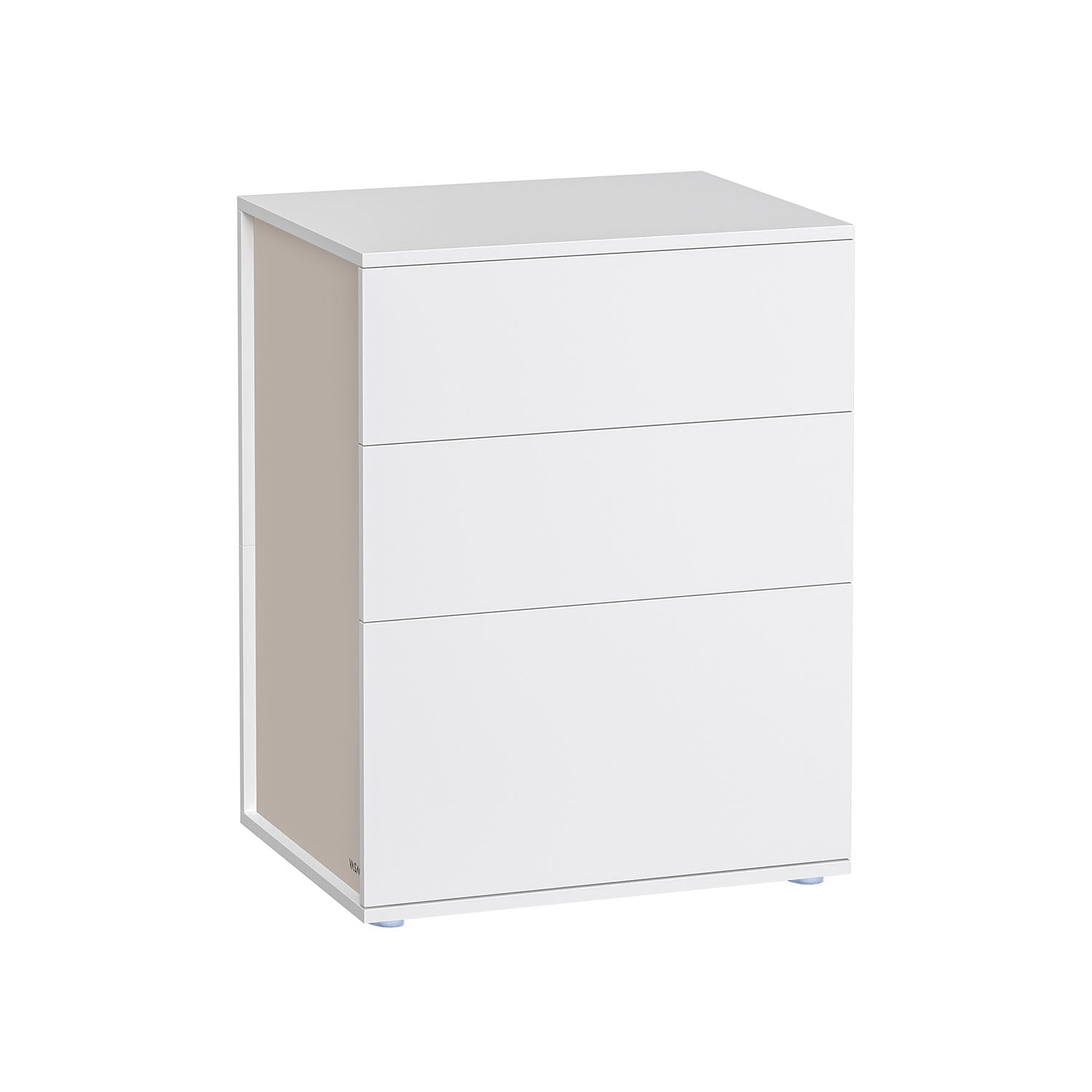 Sängbord – 3 lådor – matt vit och cappuccino beige