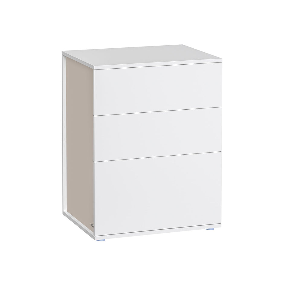 Sängbord – 3 lådor – matt vit och cappuccino beige