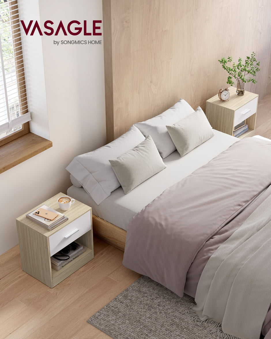 Sängbordsset om 2 – klassisk design – naturbeige-vit