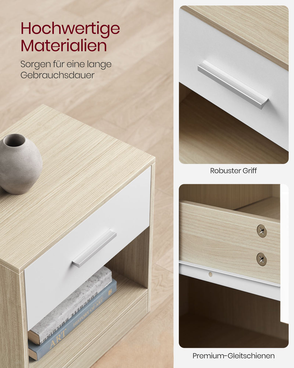 Sängbordsset om 2 – klassisk design – naturbeige-vit