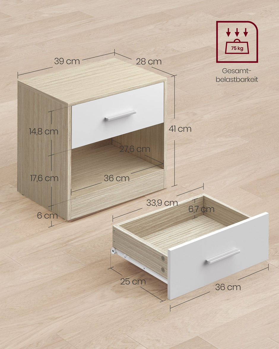 Sängbordsset om 2 – klassisk design – naturbeige-vit